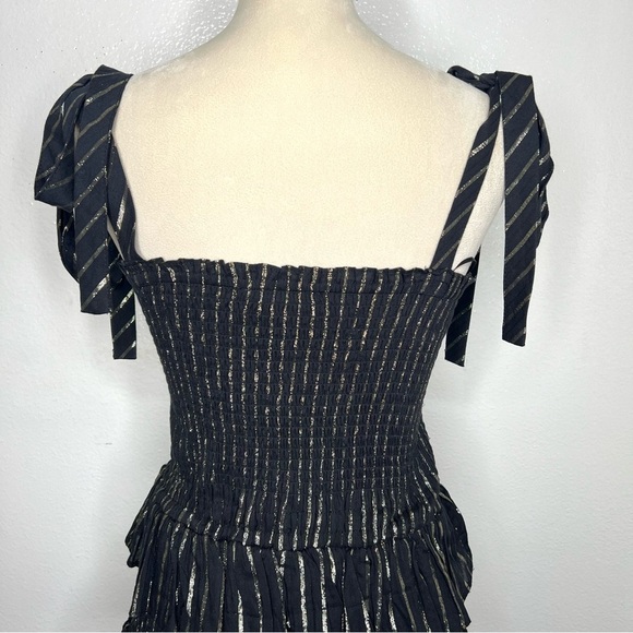 HOUSE OF HARLOW 1960 Tiered Ruffle Mini Dress Tie Shoulder Back Gold Size XS - Picture 5 of 10